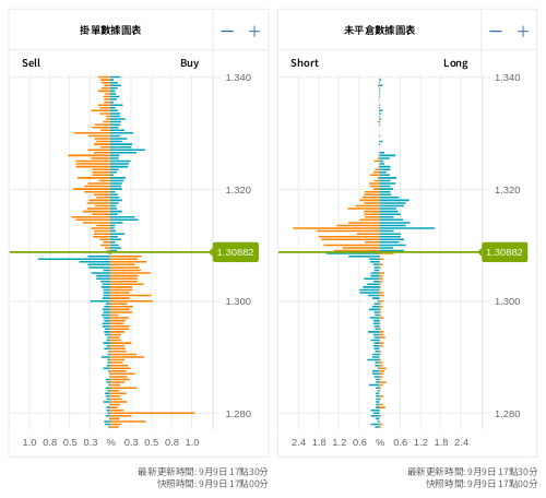 掛單/未平倉部位數據圖表 英鎊/美元