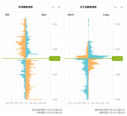 掛單/未平倉部位數據圖表 英鎊/美元