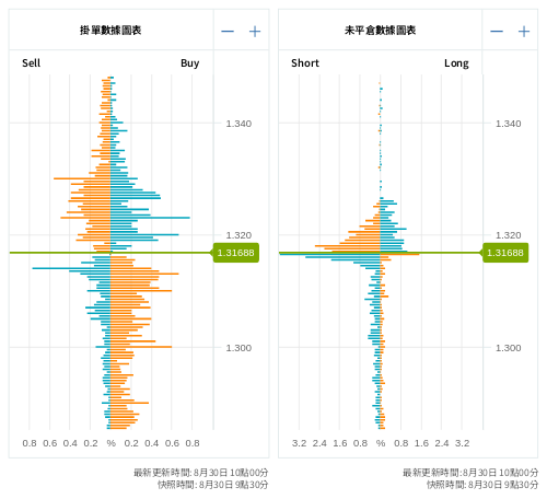 掛單/未平倉部位數據圖表 英鎊/美元
