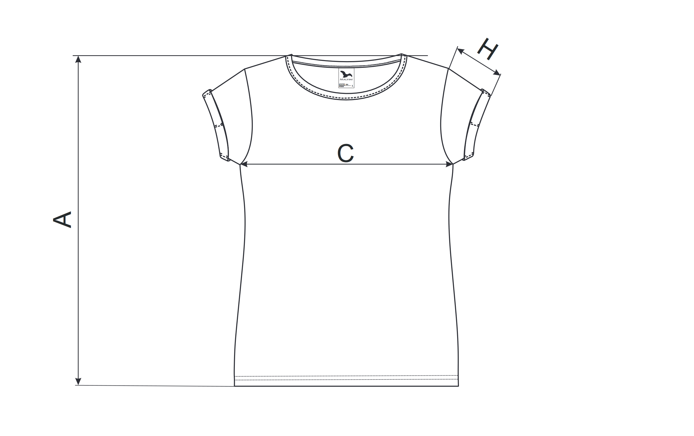 Dámské triko s vyhrnutými rukávy - Tabulka rozměrů