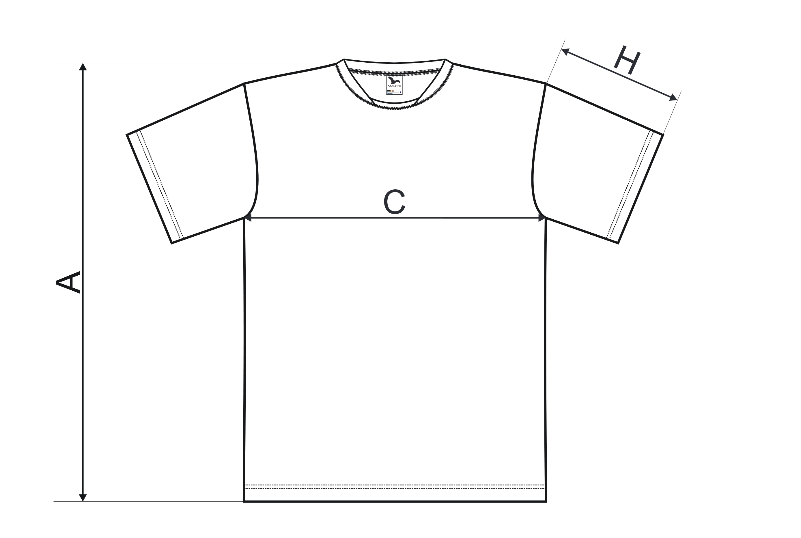 Majica z asimetričnim izrezom - Tabela dimenzij