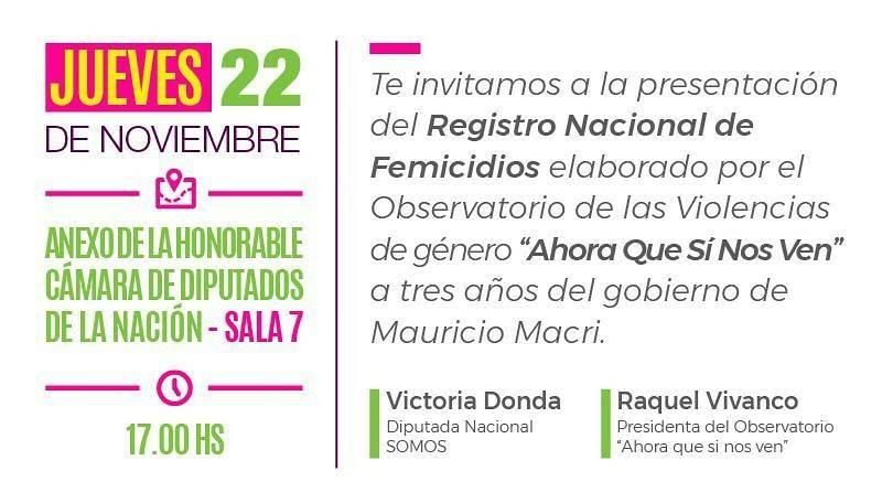 Invitacion presentación del registro nacional de femicidios en el Congreso