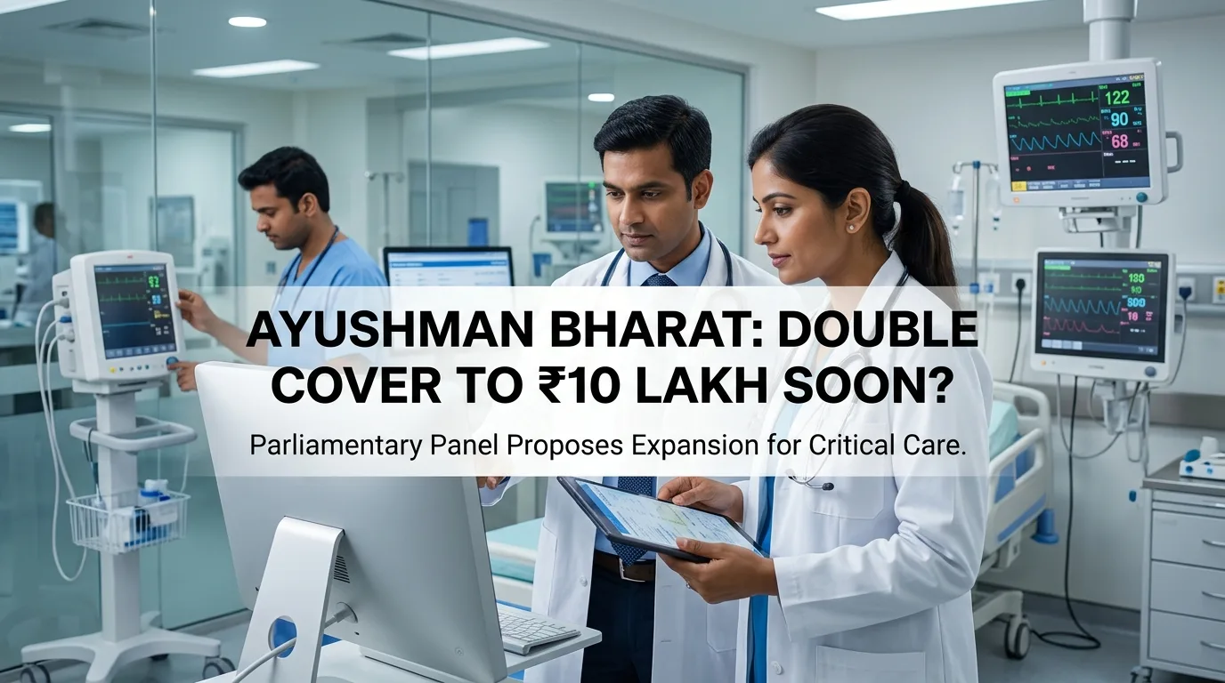 Indian doctor discussing Will Ayushman Bharat Cover Double to ₹10 Lakh Soon?
