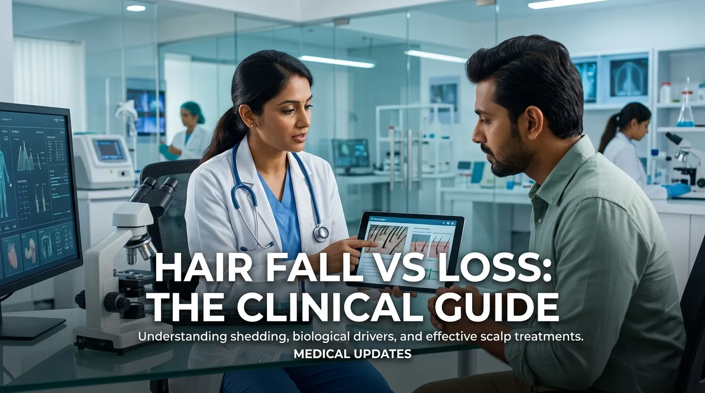 Indian doctor discussing Demystifying Hair Fall vs Hair Loss: A Clinical Guide