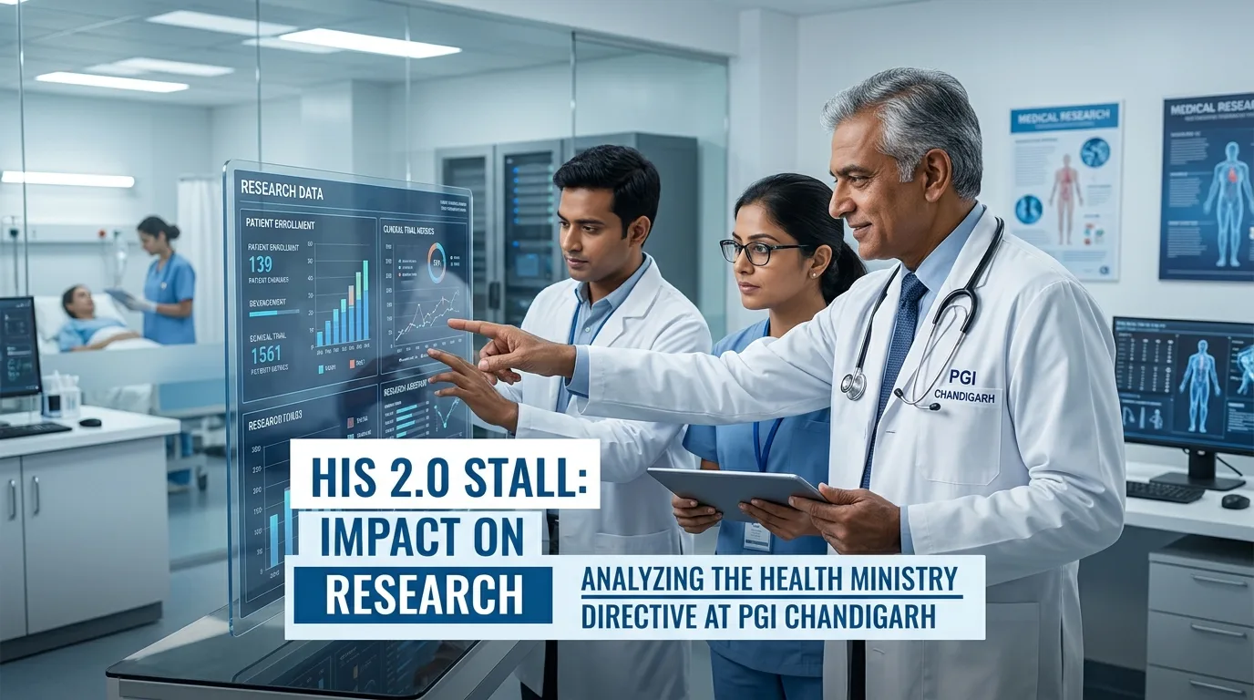 Indian doctor discussing PGI Chandigarh’s HIS 2.0 Stall: Impact on Research