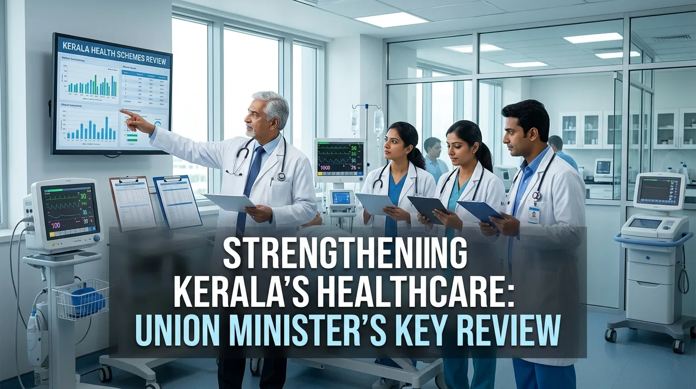 Indian doctor discussing Union Minister Reviews Major Kerala Health Schemes
