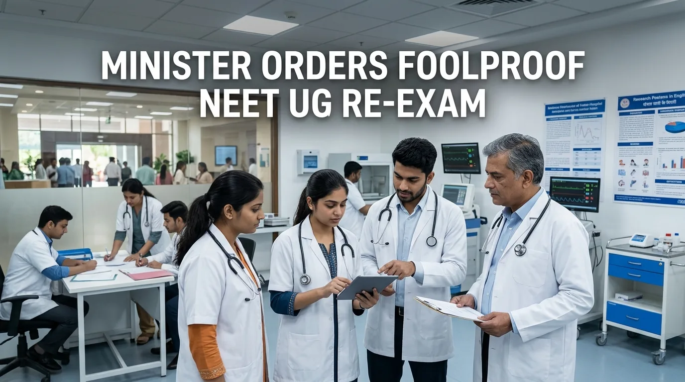 Indian doctor discussing Education Minister Orders Foolproof NEET UG Re-Exam