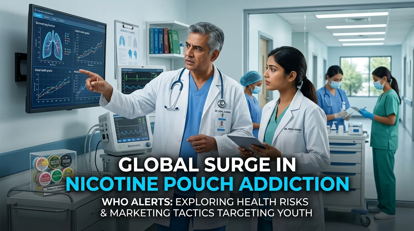 Indian doctor discussing WHO Alerts: Global Surge in Nicotine Pouch Addiction