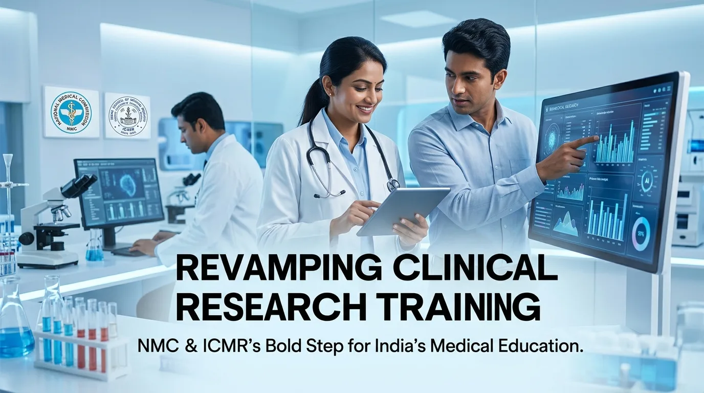Indian doctor discussing NMC and ICMR to Revamp Clinical Research Training