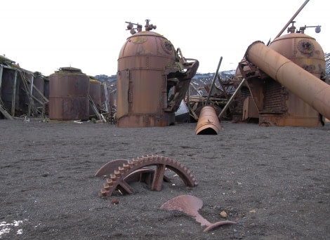 Rusty old remains of the whaling station boilers on Whalers Bay, Deception Island