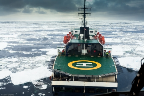 Ortelius with helicopter, Ross Sea