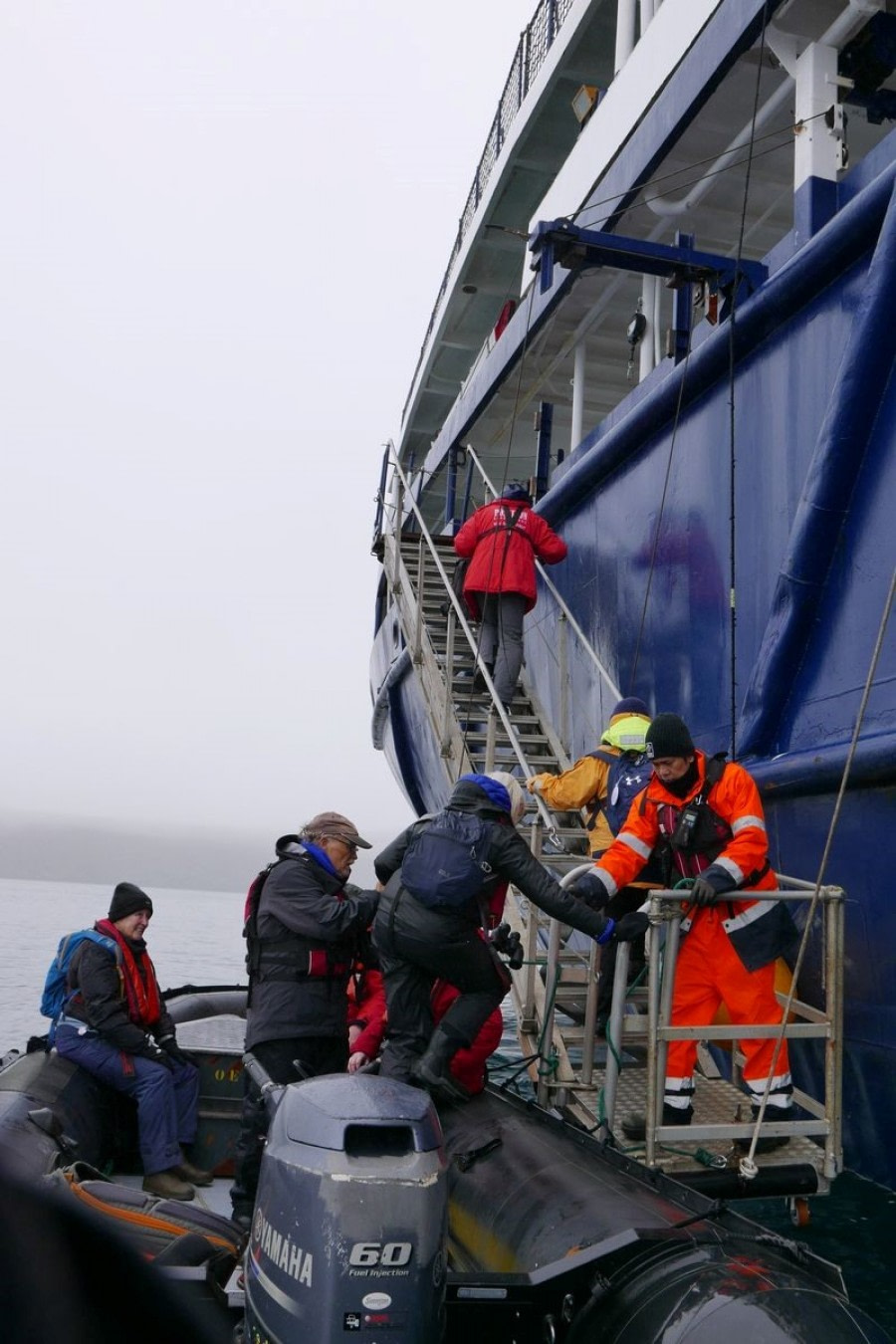 OTL28-20, 18 Feb, Re-embarkation after zodiac cruise, Auckland Island, Victoria Salem - Oceanwide Expeditions.JPG