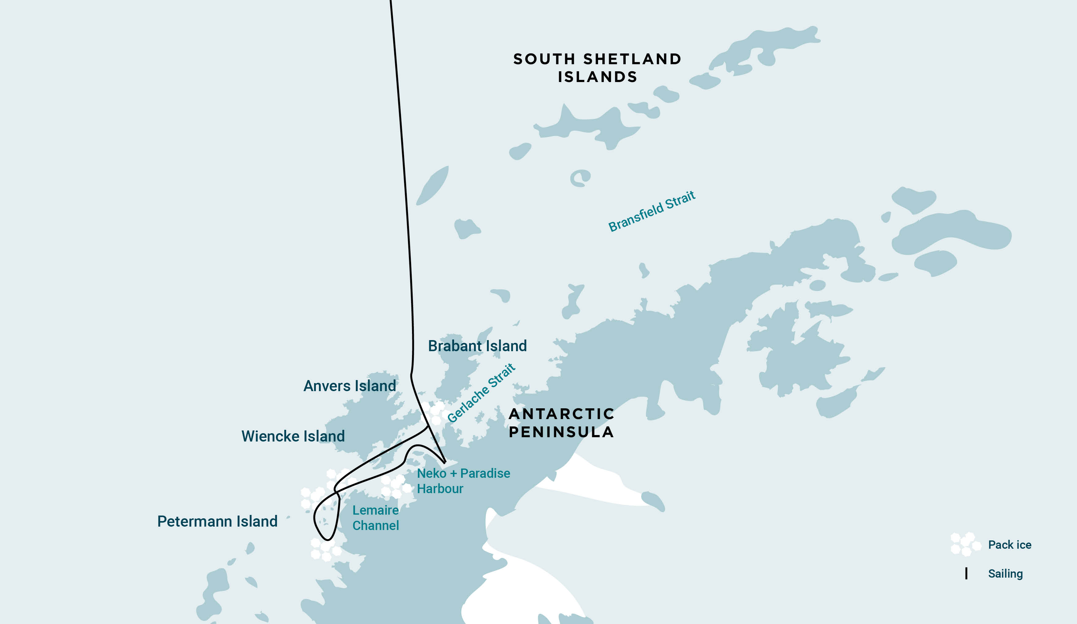 Antarctica - Basecamp - free camping, kayaking, snowshoe/hiking, mountaineering, photo workshop | Map