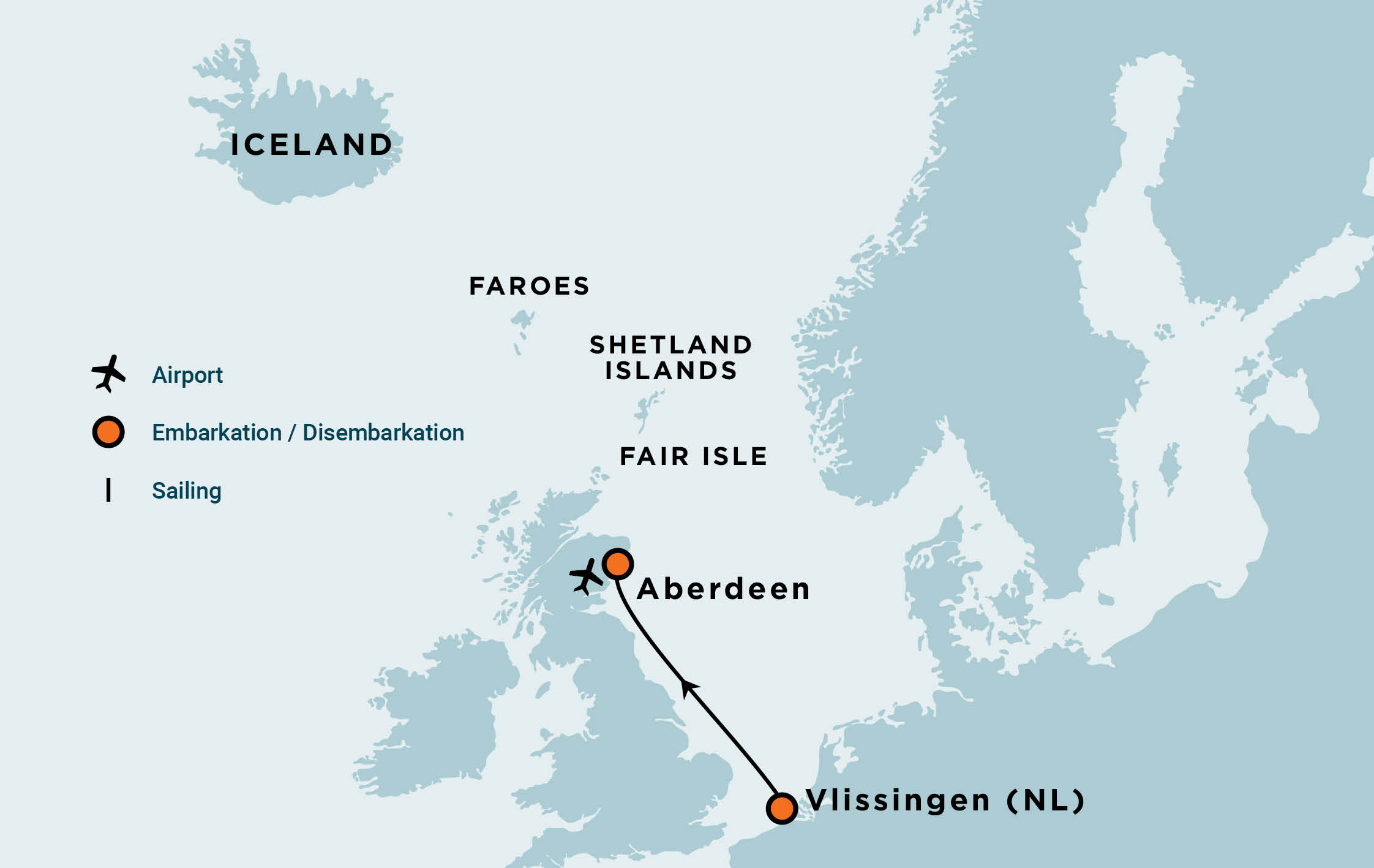 North Sea - Vlissingen to Aberdeen | Map