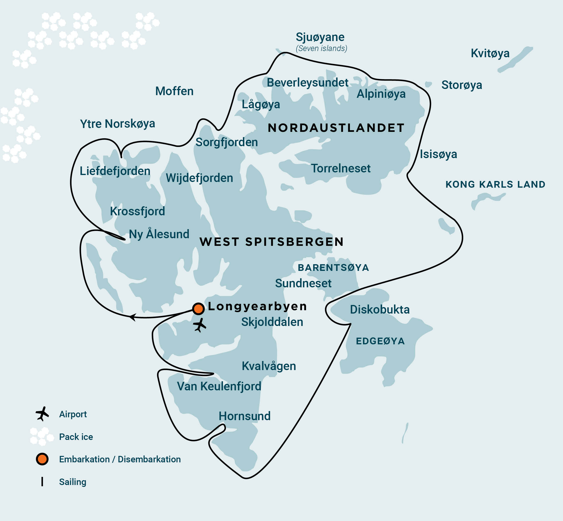 Around Spitsbergen incl. Nordaustlandet | Map