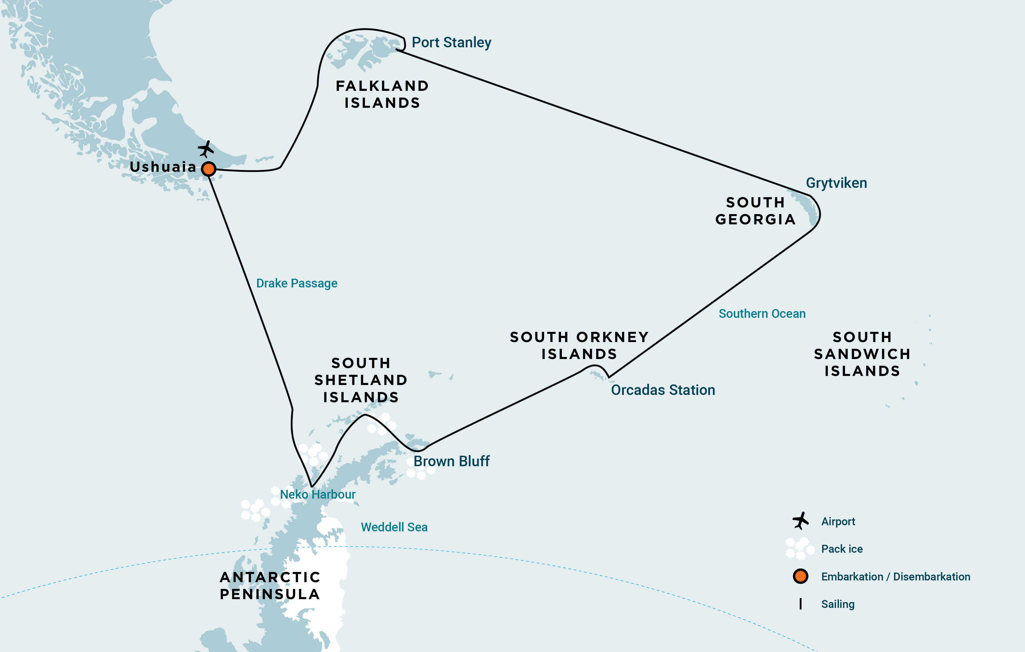 Falkland Islands - South Georgia - Antarctic Peninsula | Map