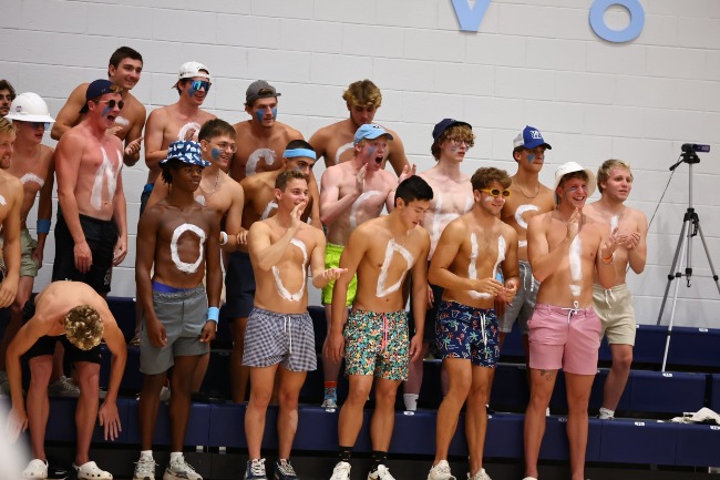 VB-Members of the ODU Men's Swimming team cheer on volleyball in the Monarchs' match versus ODU on August 25, 2023