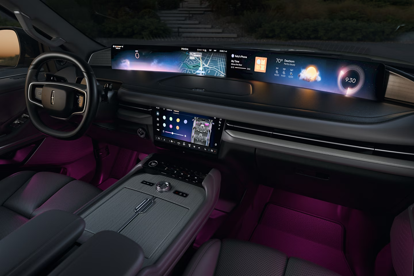 Purple ambient light is emitted from various places inside a 2025 Lincoln Navigator® SUV