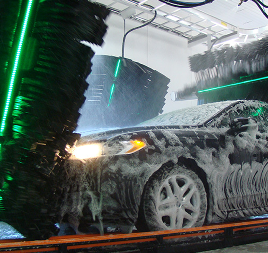 Car driving through a car wash