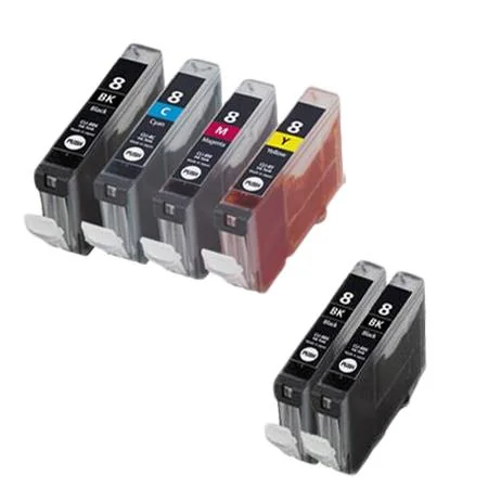 Compatible Canon CLI-8 BK/C/M/Y Full Set + 2 EXTRA Black Inkjet Cartridges (6 Pack)  Multipack
