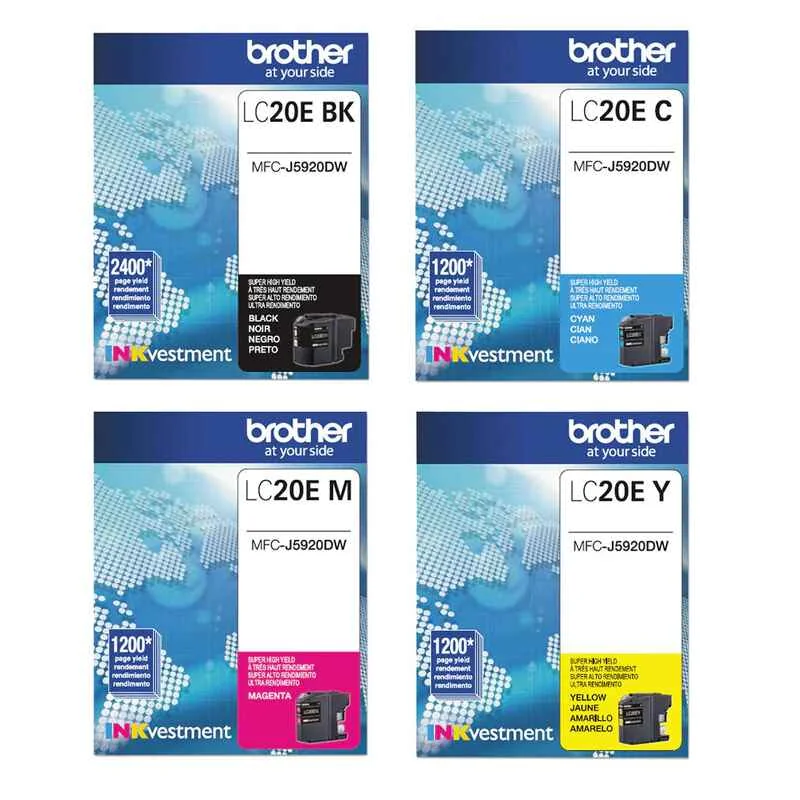 Brother LC20EBK/C/M/Y Full Set Original Standard Capacity Ink Cartridges (4 Pack)