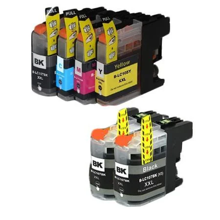 Compatible Brother LC107BK/LC105C/M/Y Full Set +  2 EXTRA Black Ink Cartridges (6 Pack)  Multipack