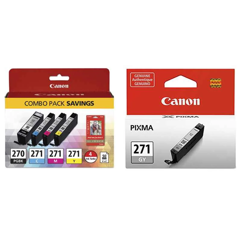 Canon PGI-270BK/CLI-271C/M/Y/GY Full Set Original Inks (Includes Gray) (2 Pack)