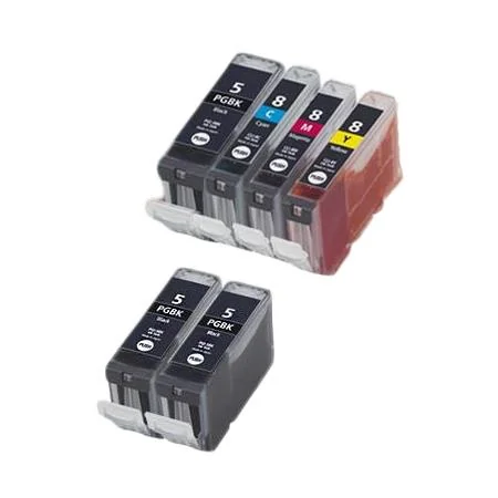 Compatible Canon PGI-5BK/CLI-8C/M/Y Full Set + 2 EXTRA Black Inkjet Cartridges (6 Pack)  Multipack