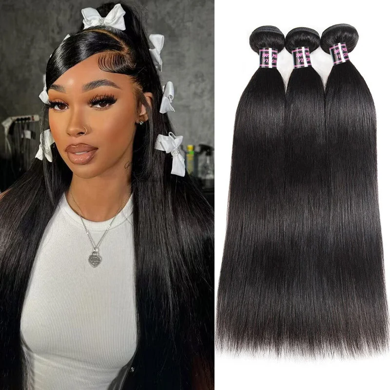 Ishow Straight Human Hair Bundles Brazilian Human Hair Weave 3 Bundles - 8 8 8 / Natural Black