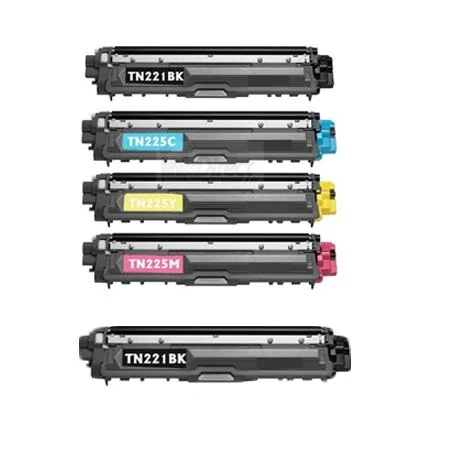Compatible Brother TN221BK Full Set +  1 EXTRA Black Toner Cartridge (5 Pack)  Multipack