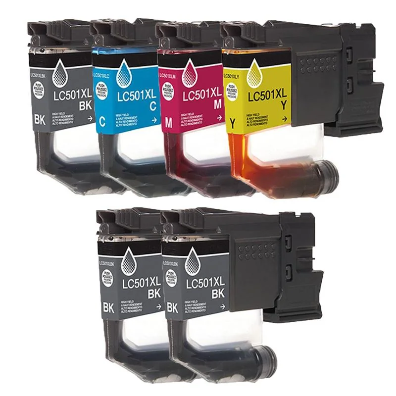 Compatible Brother LC501XLBK/C/M/Y Full Set + 2 EXTRA Black High Yield Ink Cartridges (6 Pack)