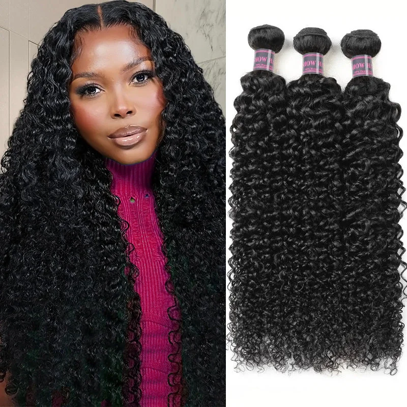 Ishow Kinky Curly Bundles Brazilian Curly Hair Bundles Human Hair Weave 3 Bundles - 24 26 26 / Natural Black