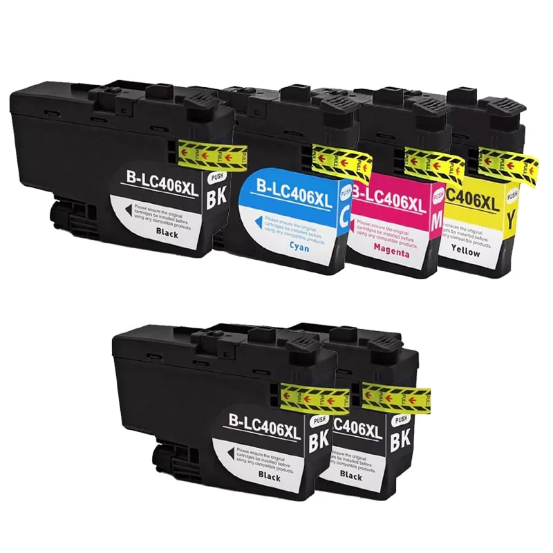 Compatible Brother LC406XLBK/C/M/Y Full Set + 2 EXTRA Black High Capacity Ink Cartridges (6 Pack)  Multipack