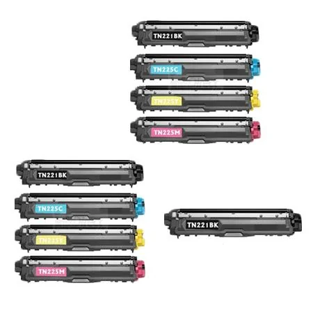 Compatible Brother MFC-9130CW Printer Toner Cartridges (9 Pack) -TN221BK Multipack