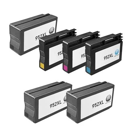 Compatible HP 952XL BK/C/M/Y 1 Full set + 2 EXTRA Black High Capacity Ink Cartridges (6 Pack)  Multipack