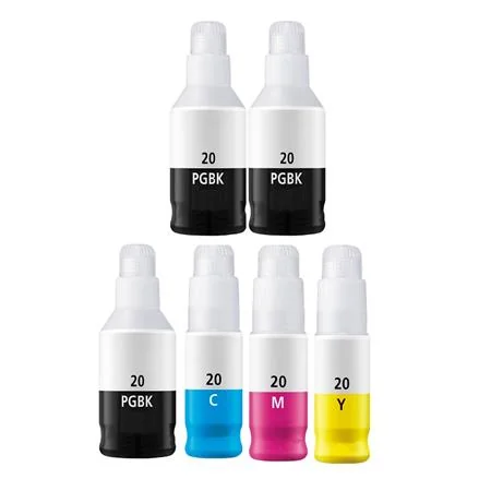 Compatible Canon GI-20 Full Set + 2 EXTRA Black Ink Bottles (6 Pack)  Multipack