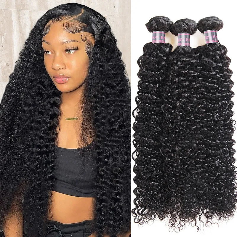 Ishow Curly Weave Bundles Peruvian Curly Hair 3 Bundles Kinky Curly Human Hair Bundles - 8 8 10 / Natural Black