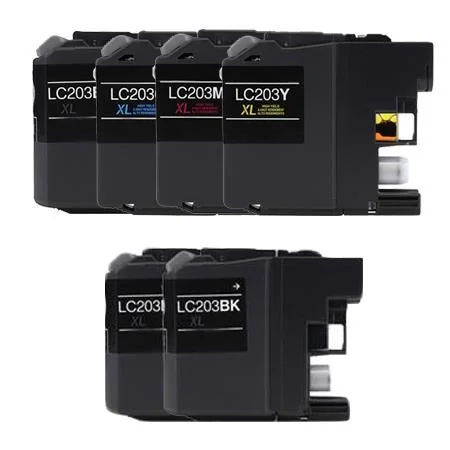 Compatible Brother LC203BK/C/M/Y Full Set + 2 EXTRA Black Ink Cartridges (6 Pack)  Multipack