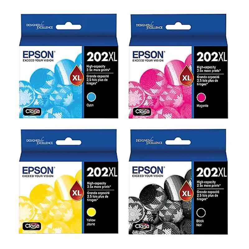 1 Full Set Epson T202XL Black and Color Original High Capacity Ink Cartridges