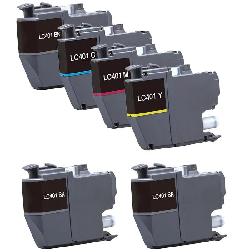 Compatible Brother LC401BK/C/M/Y Full Set + 2 EXTRA Black Ink Cartridges (6 Pack)  Multipack