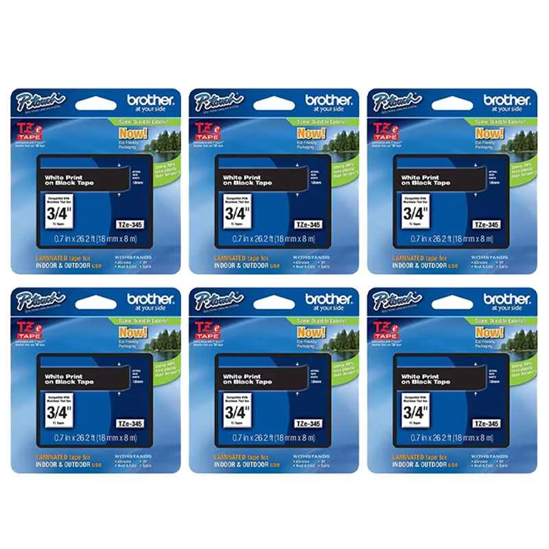 Brother PT-300 Printer Ink Cartridges (6 Pack) -TZe345 Multipack Original