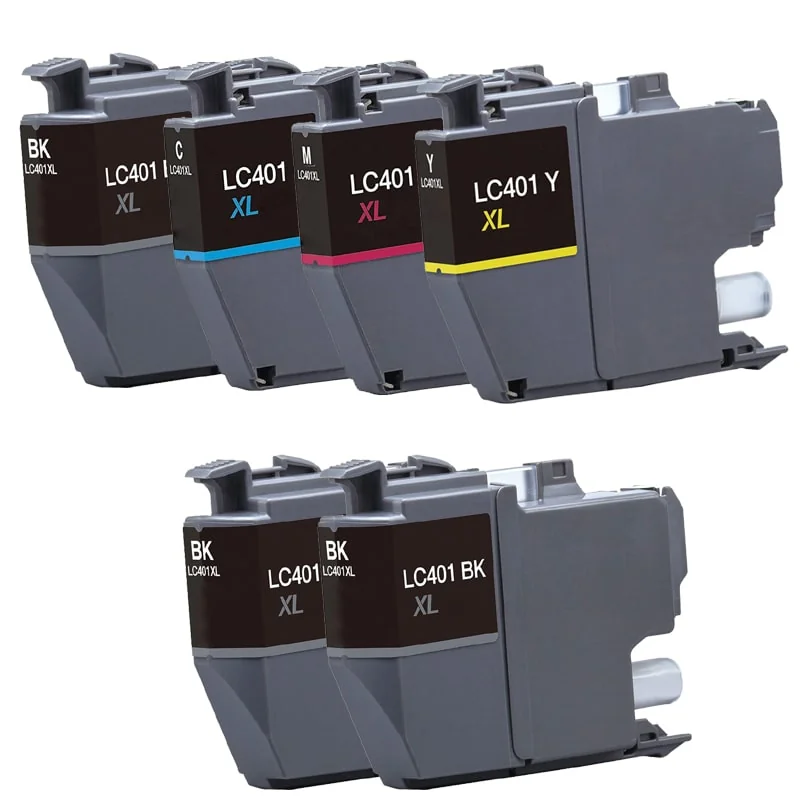 Compatible Brother LC401XLBK/C/M/Y Full Set + 2 EXTRA Black High Capacity Ink Cartridges (6 Pack)  Multipack
