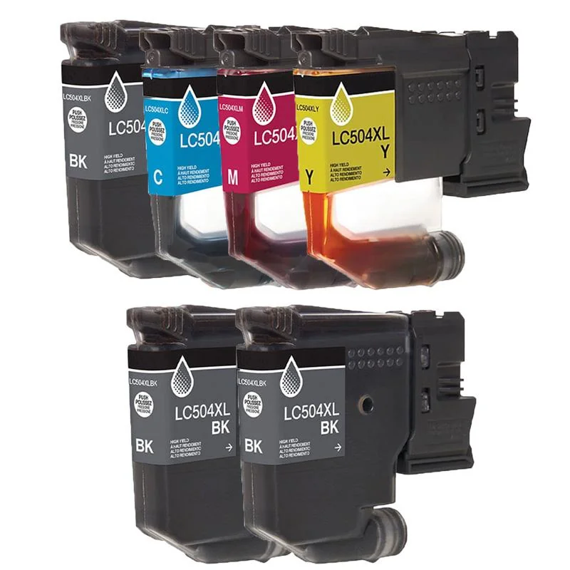 Compatible Brother LC504XLBK/C/M/Y Full Set + 2 EXTRA Black High Yield Ink Cartridges (6 Pack)