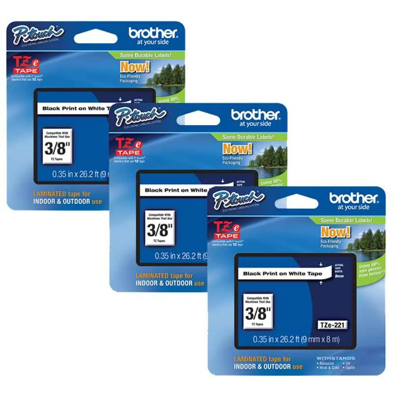 Brother PT-18RKT Printer Ink Cartridges (3 Pack) -TZe221 Multipack Original