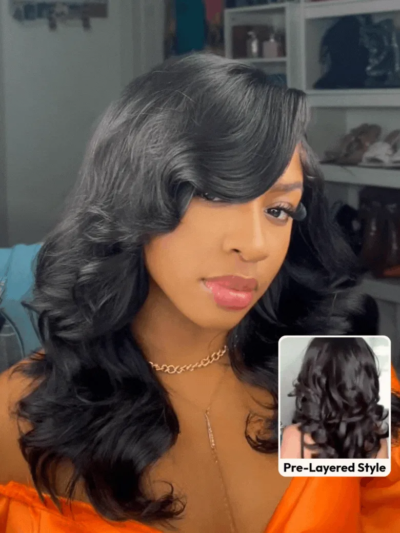 200% Density 7x5 Bye-Bye Slip™ Wig Feathered Layer Left Side Part Wig with Secure Silicone Strips and Drawstring