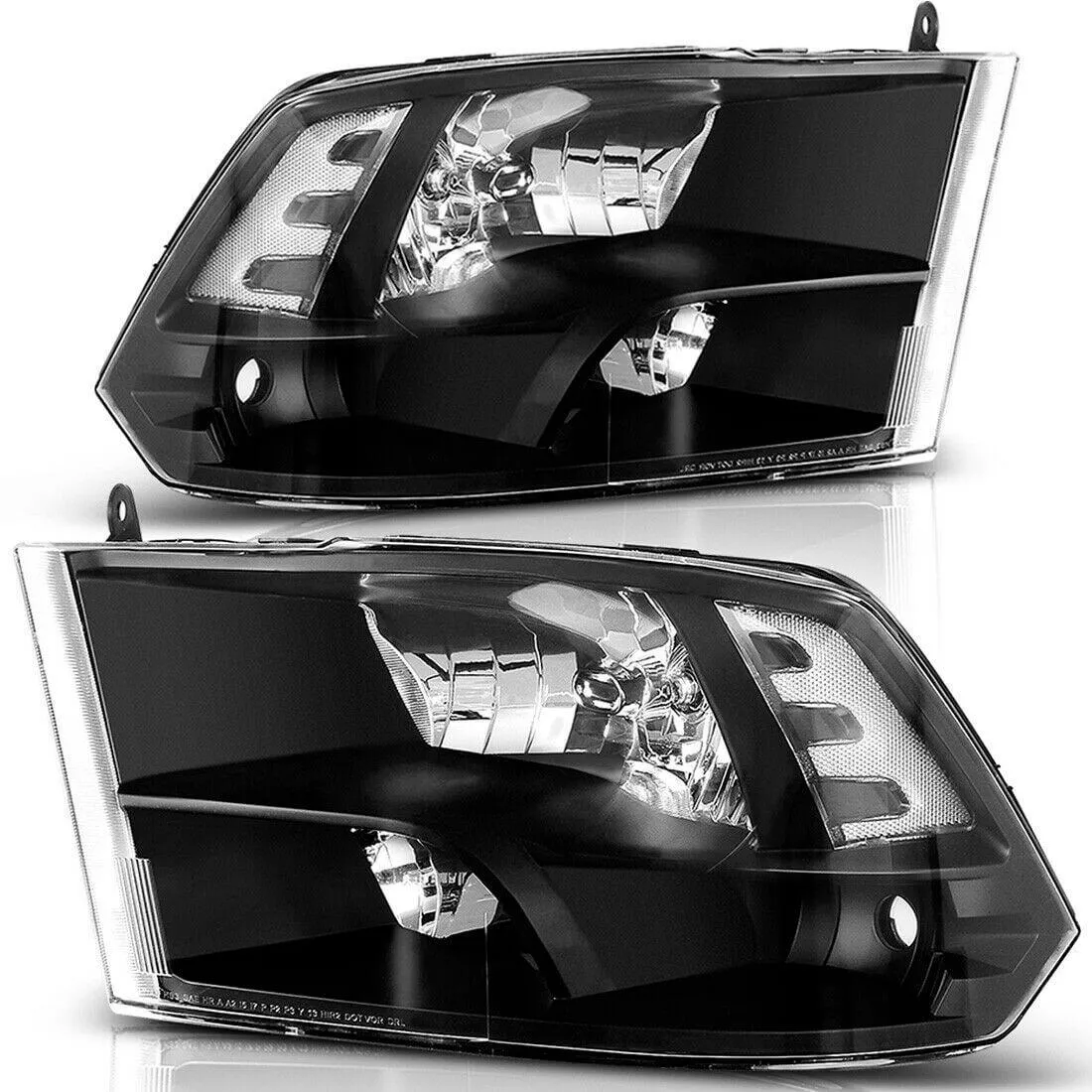 YITAMOTOR® Headlight Assembly For 2009-2018 Dodge Ram 1500 Black Quad Model Headlights Lamps Left+Right