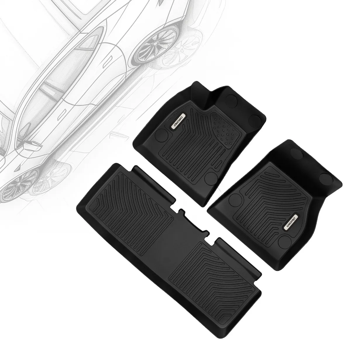 OEDRO Floor Mats for 2015-2020 Tesla Model S, Unique Black TPE All-Weather Guard Full Set Liners
