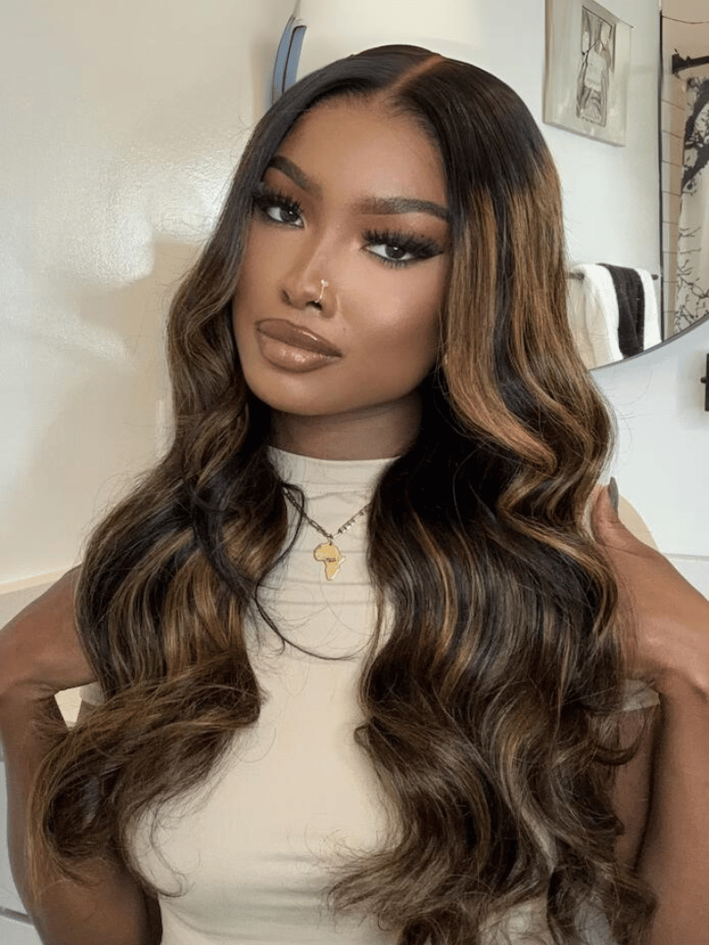 Bye-Bye Knots Wig 7x5 Glueless Lace Balayage Highlight Body Wave Drawstring Wig 150% Density Hot Seller