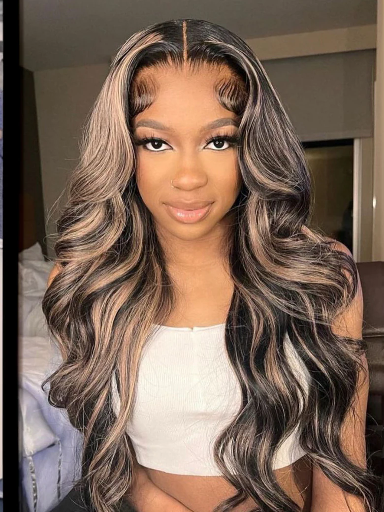 [From 18"] 13x5 T Part Lace Wig Body Wave Wig Shadow Root Blonde Highlight Bouncy Hair