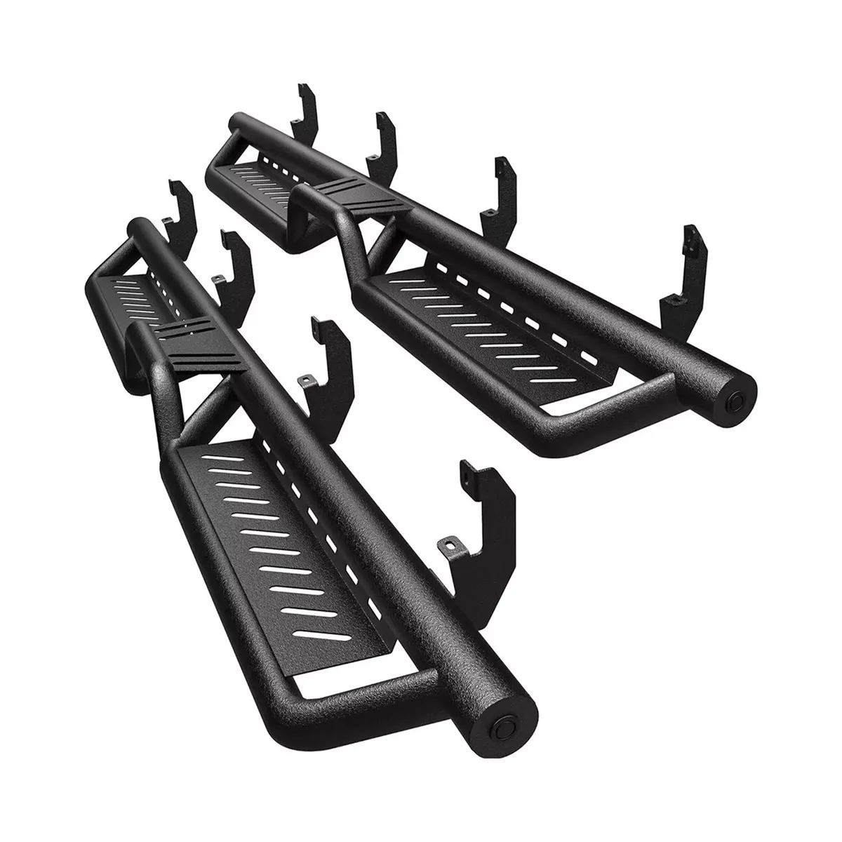 Running Boards Compatible with 2019-2026 Chevy Silverado/GMC Sierra 1500 Crew Cab Black Powder Coated Nerf Bar with Two-Stair